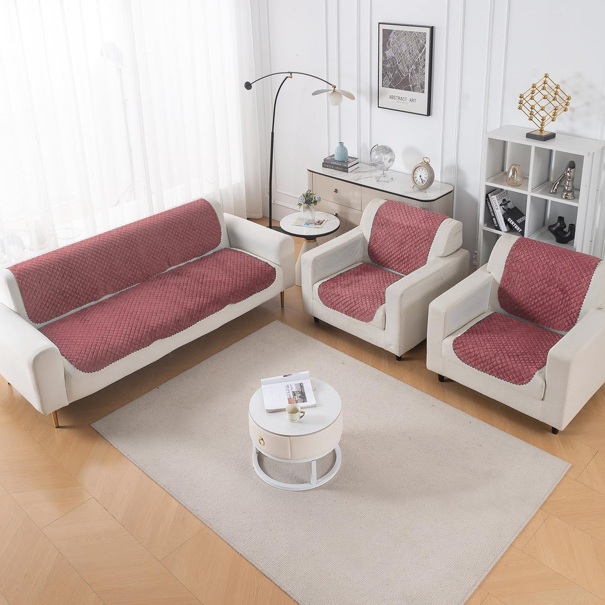 Quilt Classic 5-Seater Sofa Cover (3+1+1), Pink