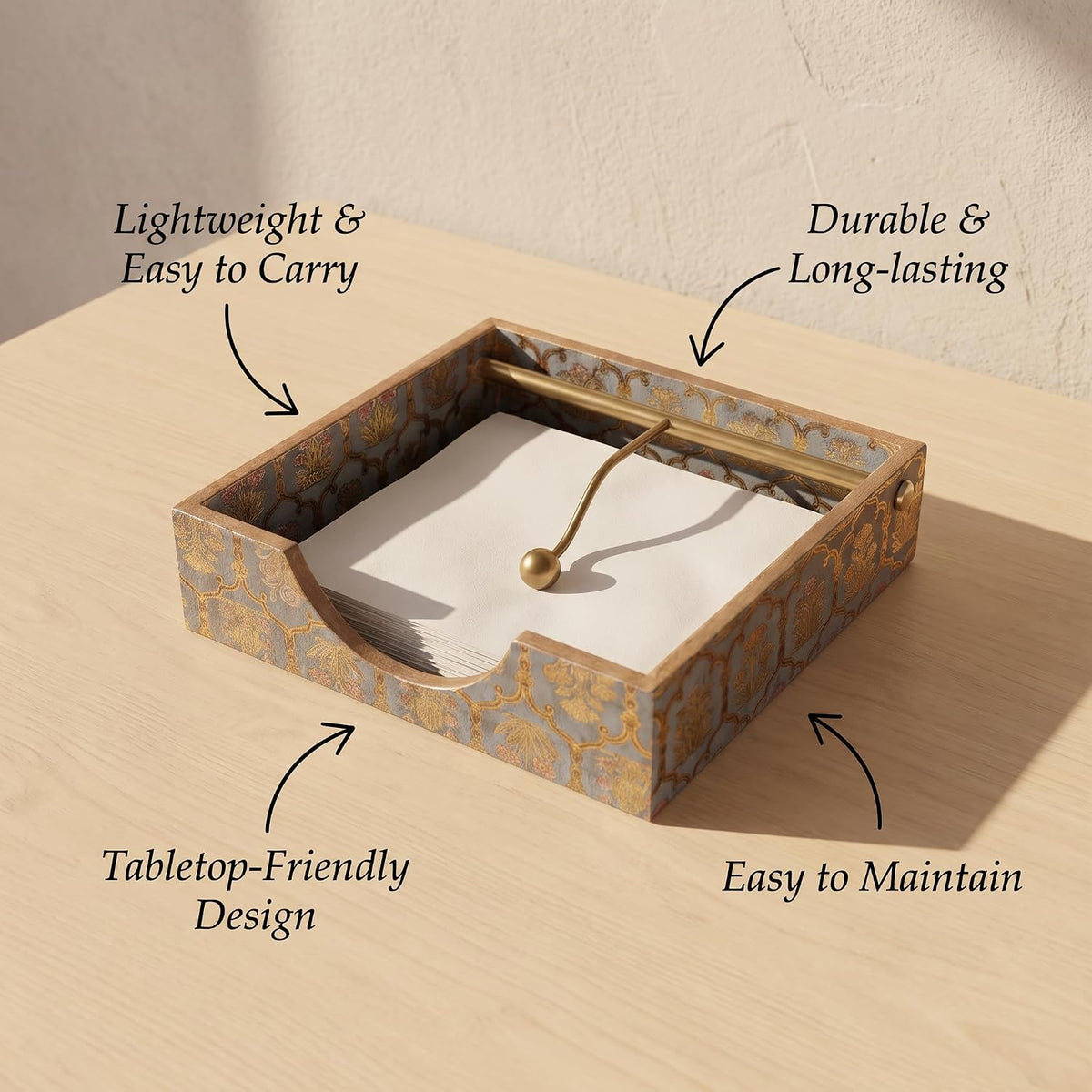HOKIPO Napkin Holder for Dining Table, Engineered Wood, Shahi Gulnaar - image 4