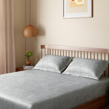 HOKIPO King Size Cotton Bedsheet, 2 Pillow Covers, Floral, Grey & Ivory - image 1