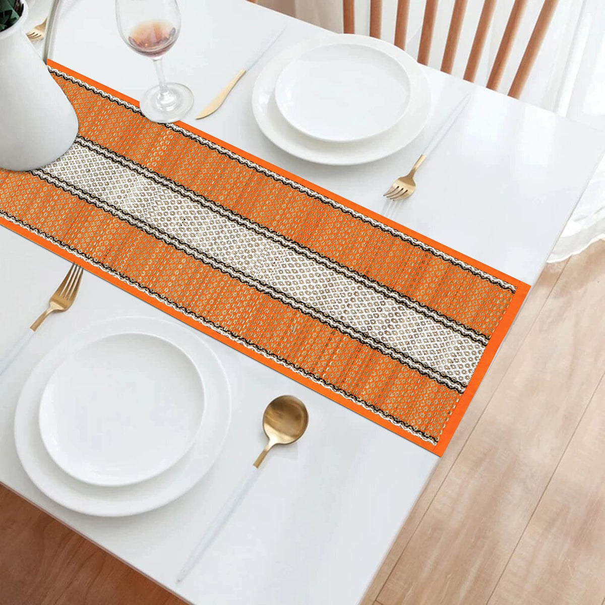 Buy Orange Colour Heat Resistant Eco-friendly Natural Handmade Table Runner | HOKIPO