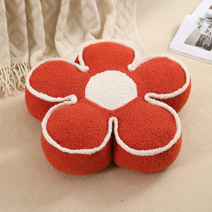 HOKIPO Plush Cotton Flower Cushion | Decorative Throw Pillow for Bed & Sofa - Orange