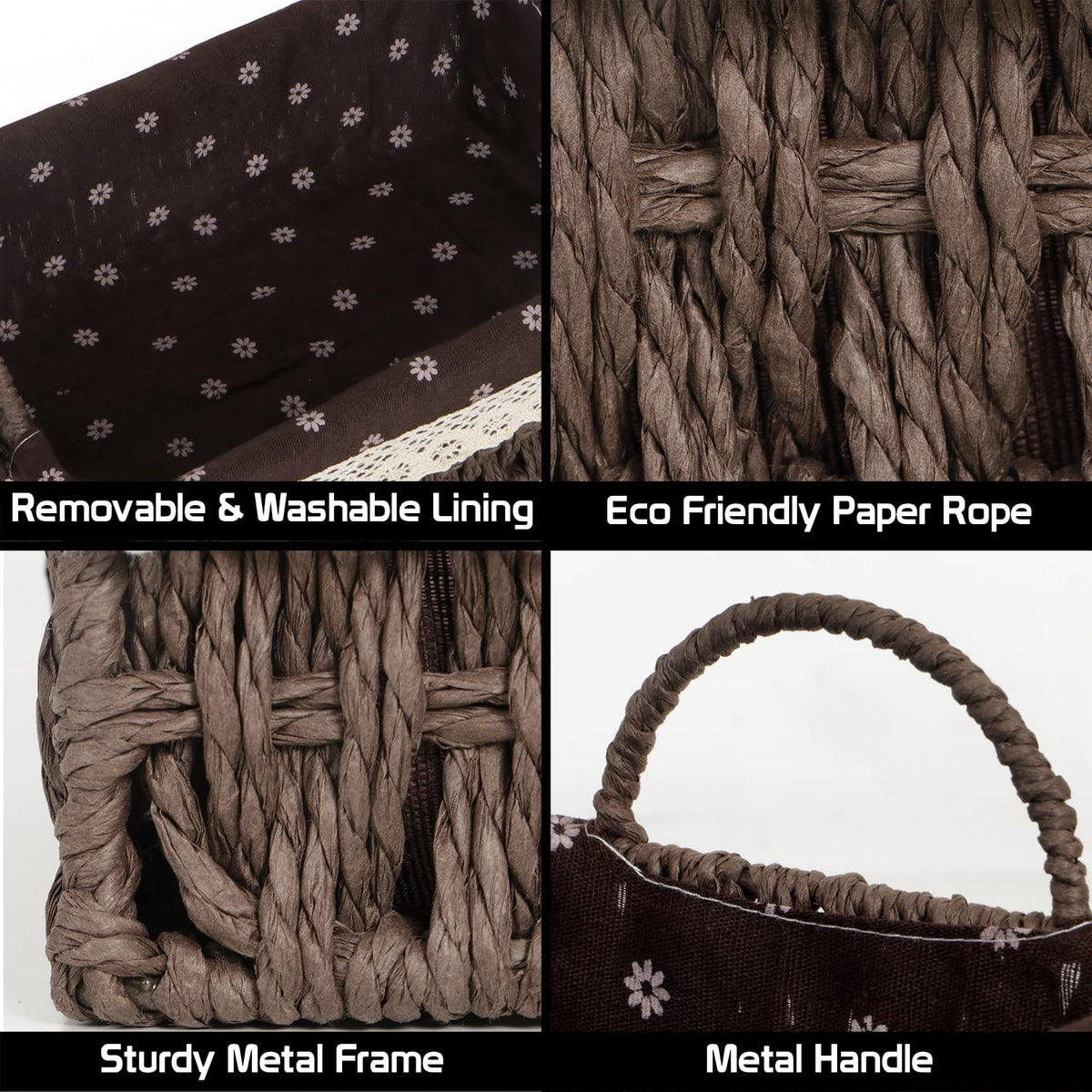 Environmental Friendly Paper Rope Wicker Storage Baskets with Handle, Pack of 2, Brown