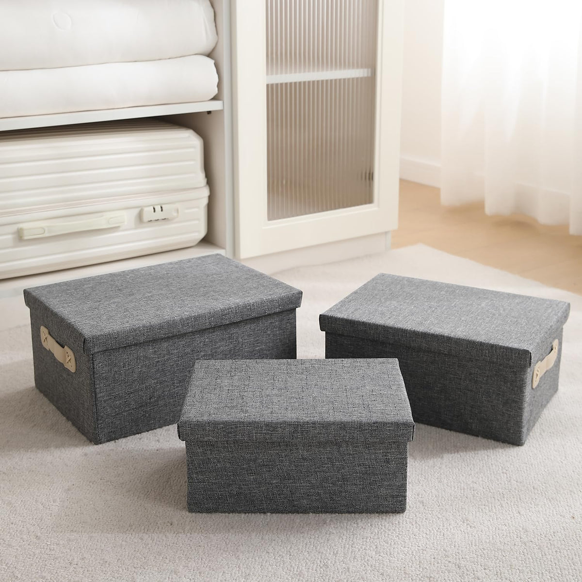 Organisers Storage Box with Lid, Grey, Pack of 2