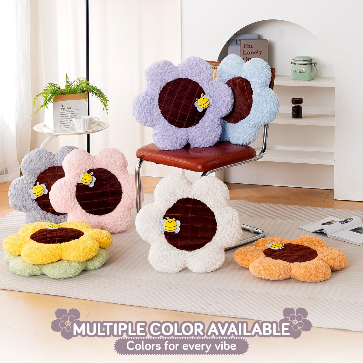 HOKIPO Sunflower Bee Cushion for Sofa & Bed, 50 cm, Grey