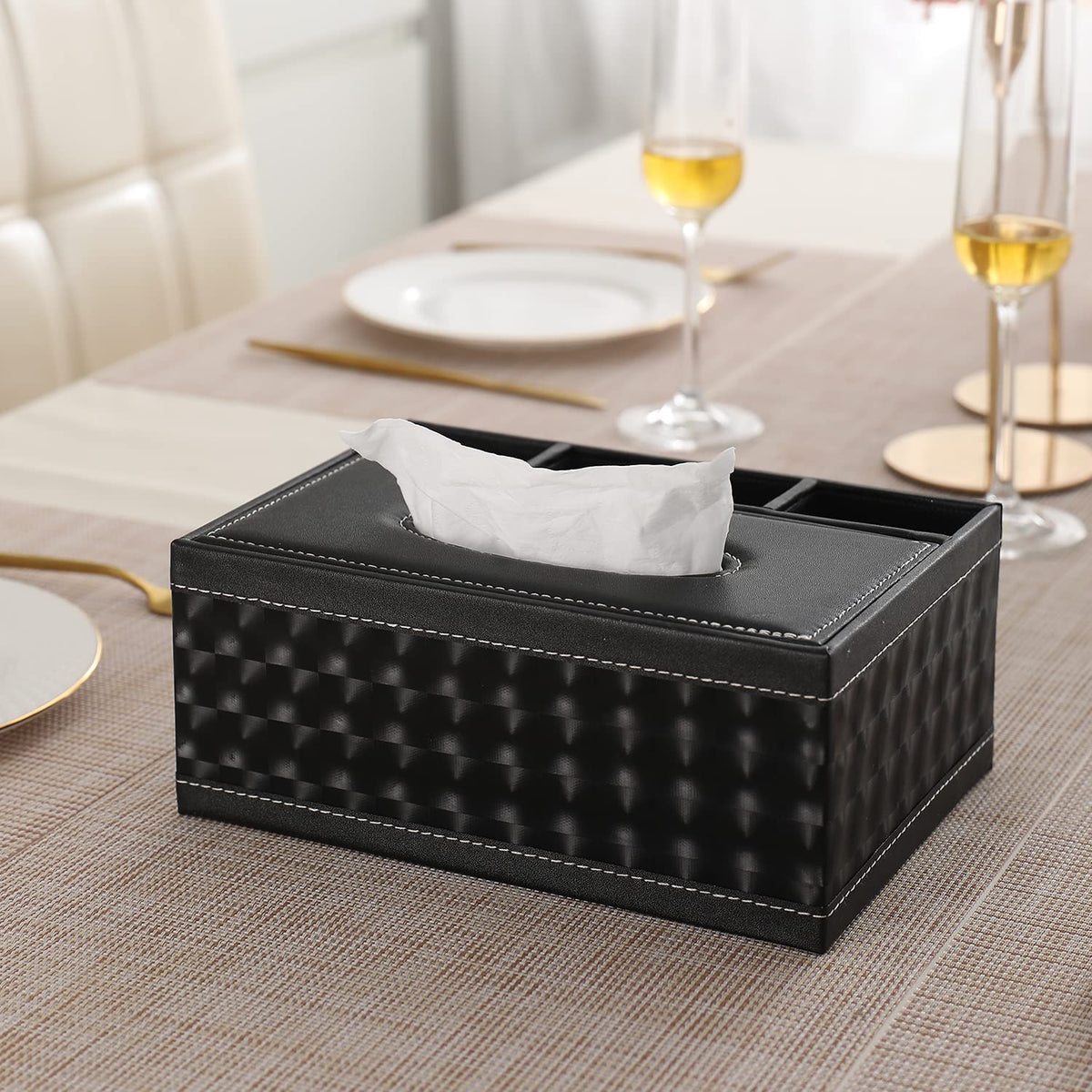 Buy premium black faux leather tissue paper box | Hokipo