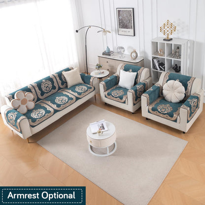Royal Aangan Premium Chenille Jacquard Sofa Cover 5 Seater Set 3+1+1 Sofa Cover for Seat & Back, Shahi Teal