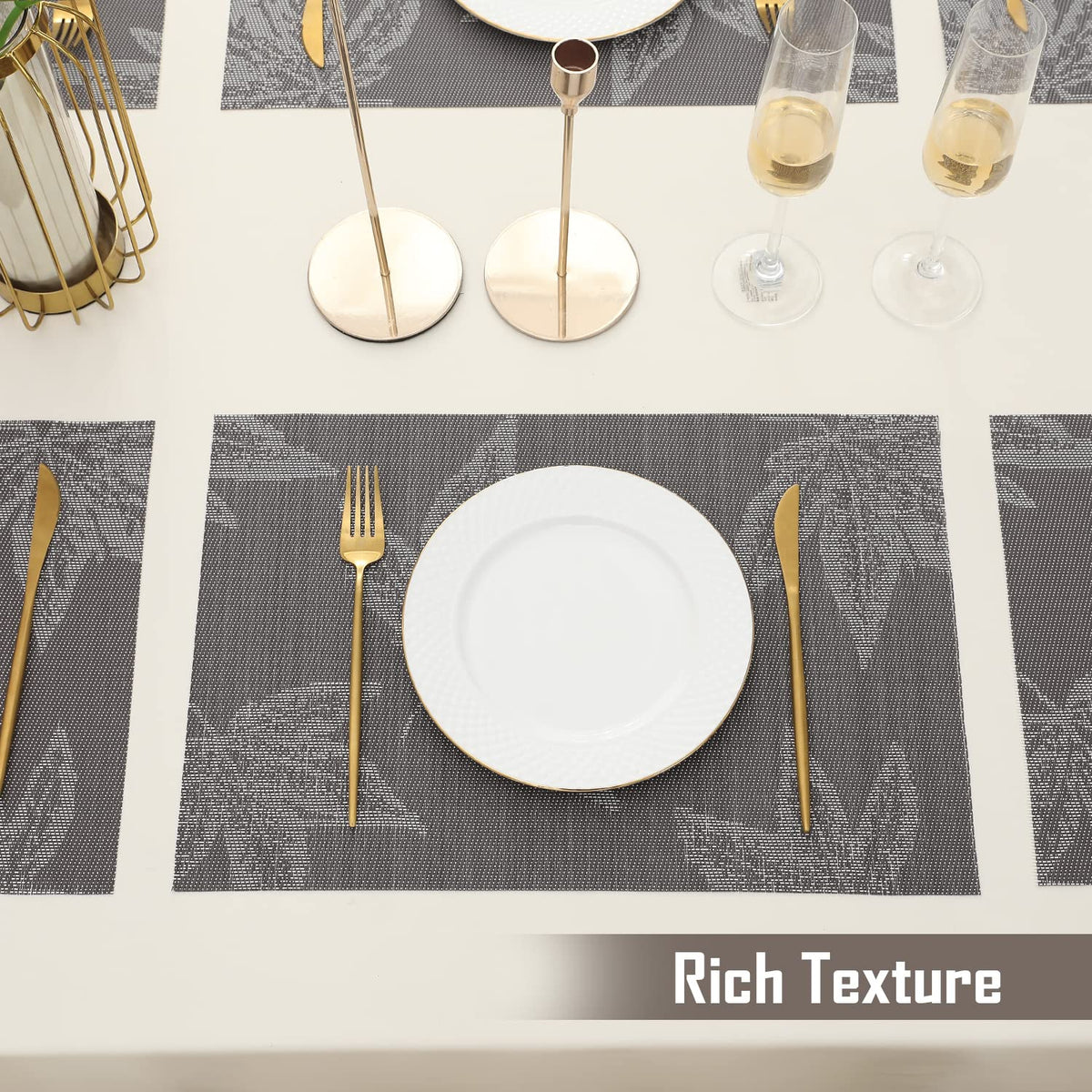 PVC Dining Table Mats, Grey Maple Leaf