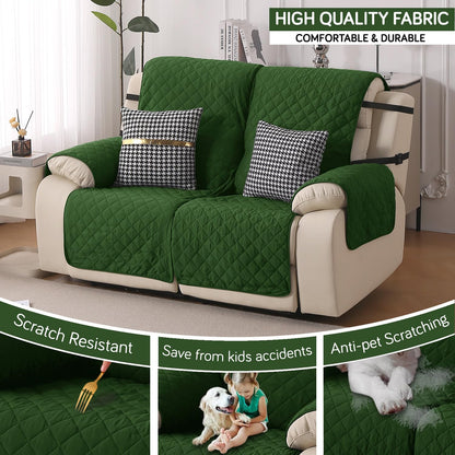 UrbanQuilt Recliner Sofa Slipcover Mat with Dual Belt for 1/2/3 Seater - Forest Green