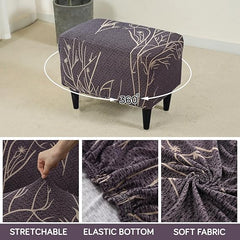 Stretchable 140 GSM Footstool Cover, Dark Coffee Twigs