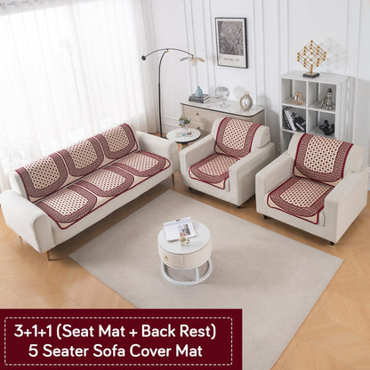 Woven Edit Chenille Jacquard Reversible 5-Seater Sofa Cover (3+1+1), Crimson Mosaic