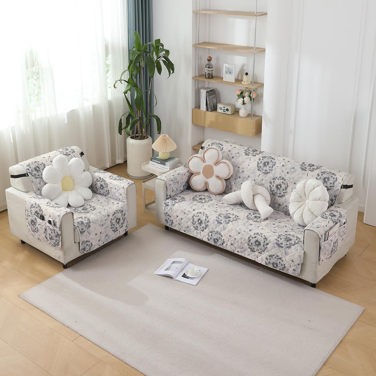 Dandelion Anchor Grey quilted waterproof sofa cover set available for 1, 2, 3, 4, 5, 6 & 7 seater sofas