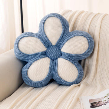 HOKIPO Daisy Petal Flower Cushion for Sofa & Bed, 47 cm, Blue