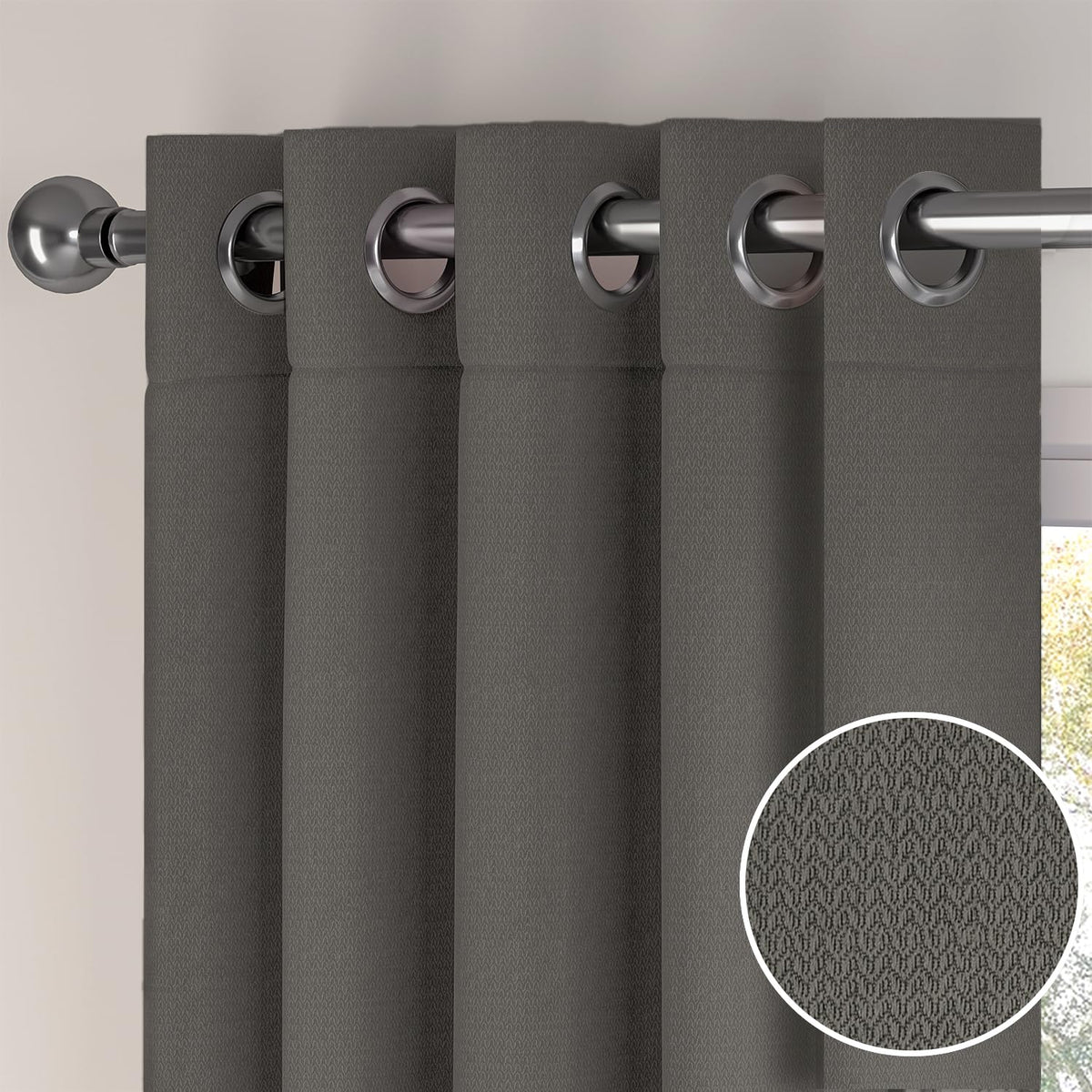 HOKIPO Atmosphere Dimout Curtains, 7 Feet Long - Charcoal Grey - image 7