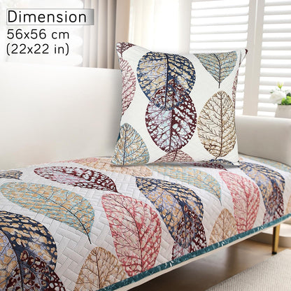 HOKIPO Printed Quilted Sofa Cushion Cover Pack of 2, Multicolor Linden Leaf