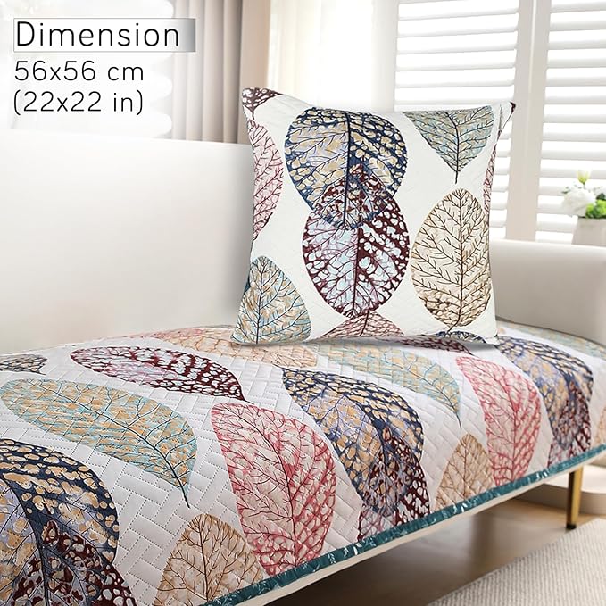 HOKIPO Quilted Sofa Cover Seat Mat for 1/2/3 Seater and Cushion Cover, Multicolor Linden Leaf