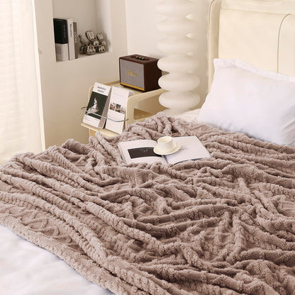 220 GSM Flannel AC Throw Blanket Double Bed Queen, 200x230 cm / 6.5x7.5 feet, Latte Brown