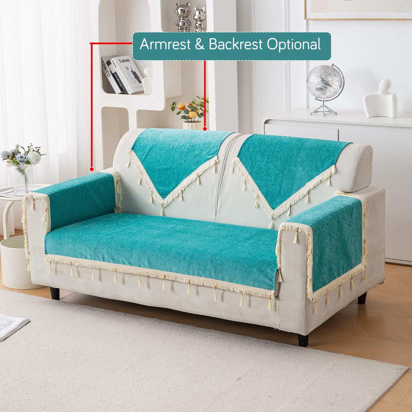 Serenity Tassel Chenille Sofa Cover with Tassel – Ocean Teal