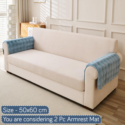 'FurHug' Premium Faux Rabbit Fur Sofa Seat Mats, Charm Blue