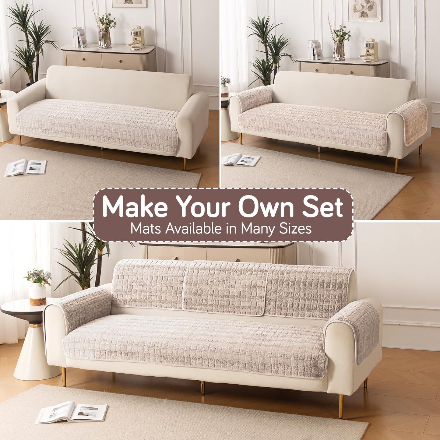 Premium Plush Anti Slip Sofa Cover Mat, Beige