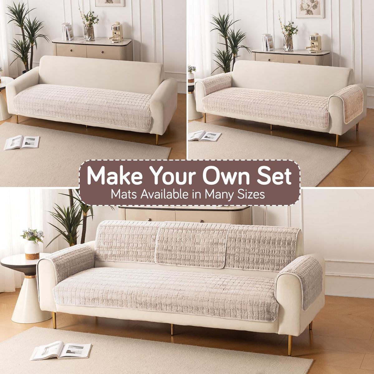 'Plush Haven' Premium Anti Slip Sofa Cover Mat, Beige