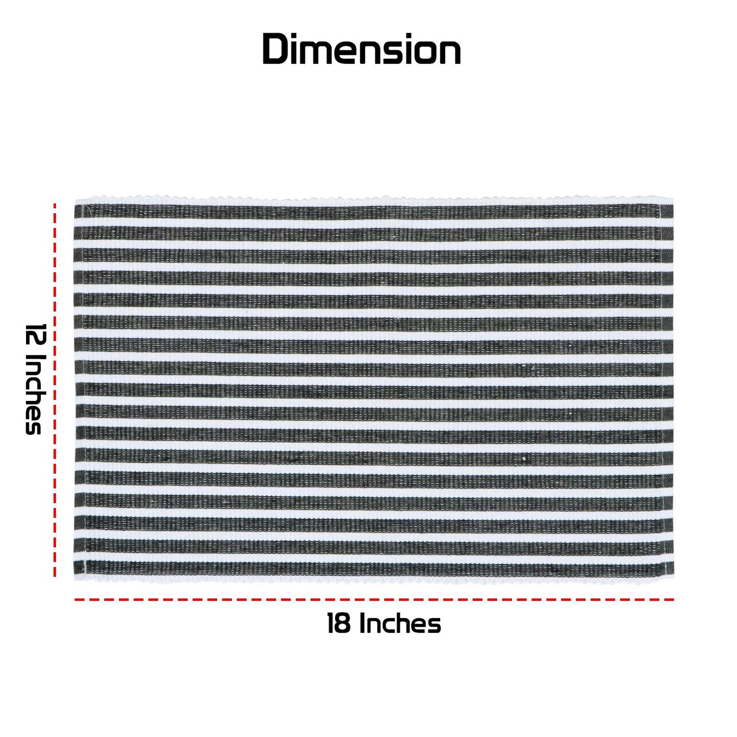 Ribbed Cotton Heat Resistant Dining Table Mat, Grey Striped