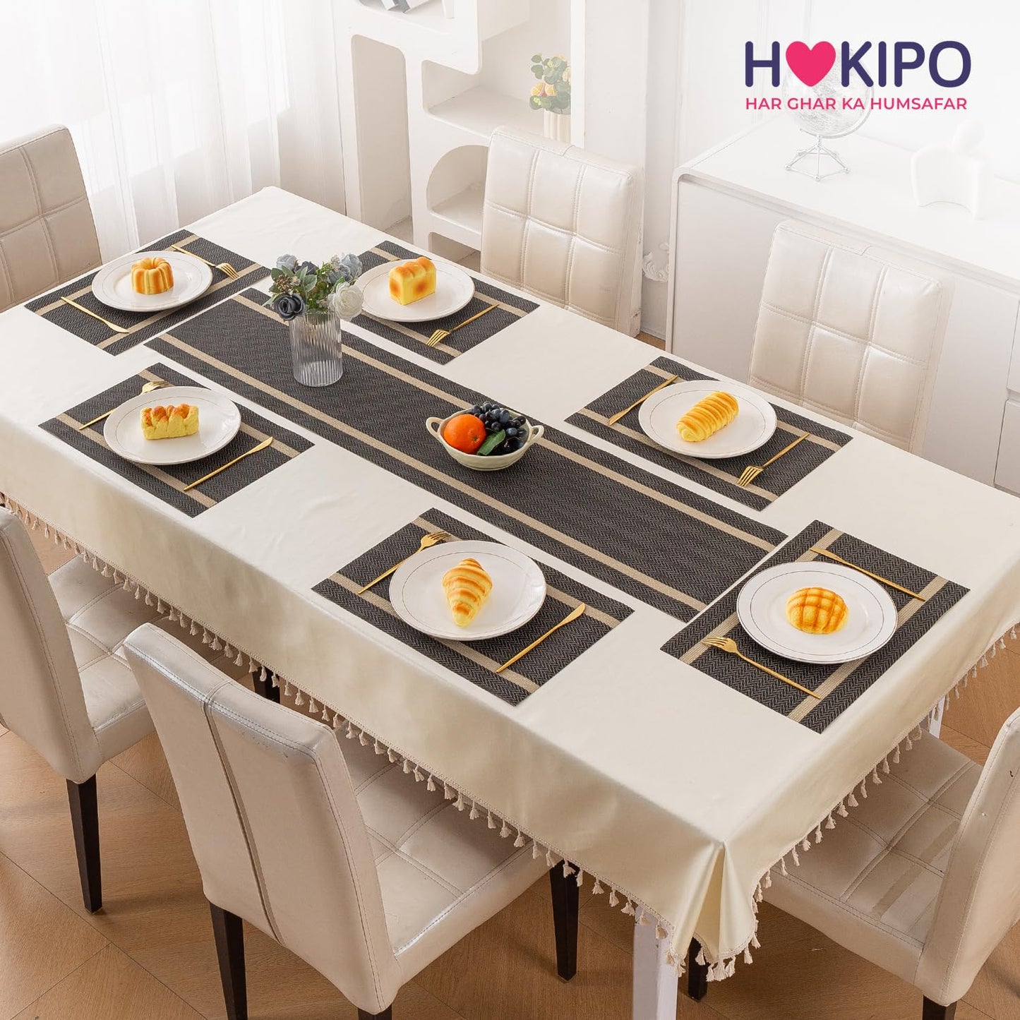 Chevron Stripes PVC Mats for Dining Table - Ebony Black
