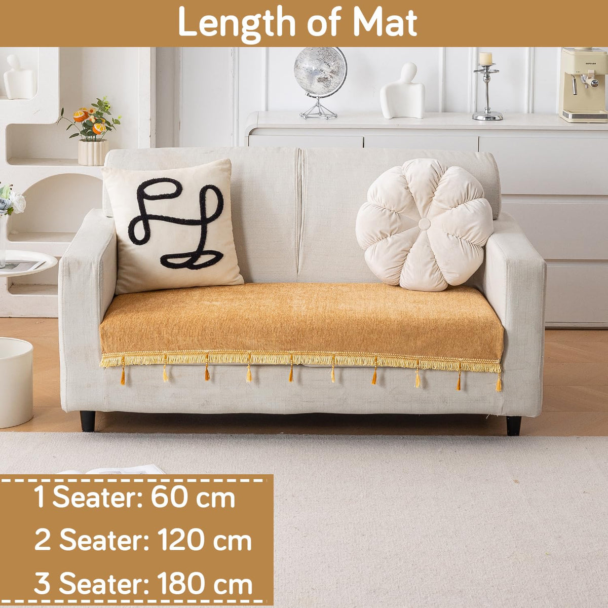 Serenity Tassel Chenille Sofa Cover with Tassel – Sunlit Amber
