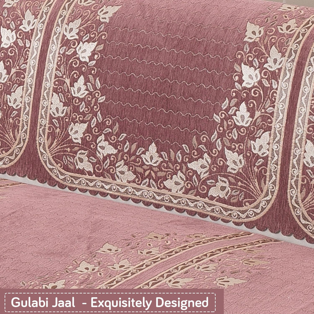 Royal Aangan Premium Chenille Jacquard Sofa Cover 5 Seater Set 3+1+1 Sofa Cover for Seat & Back, Gulabi Jaal