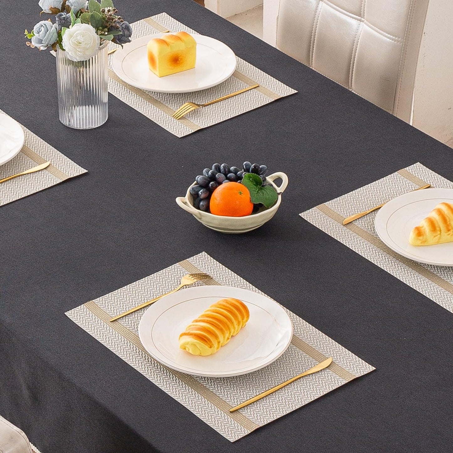 Chevron Stripes PVC Mats for Dining Table - Warm White