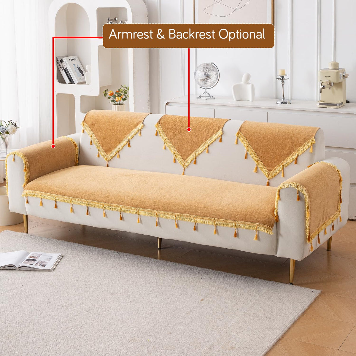 Serenity Tassel Chenille Sofa Cover with Tassel – Sunlit Amber
