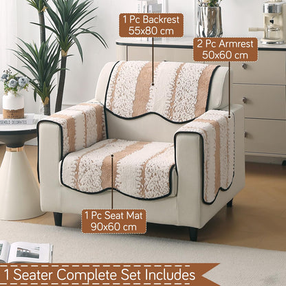 Luxury Sofa Cover Set | Seat, Back & Arm Covers | Anti-Slip Wavy Mat – Desert Brown