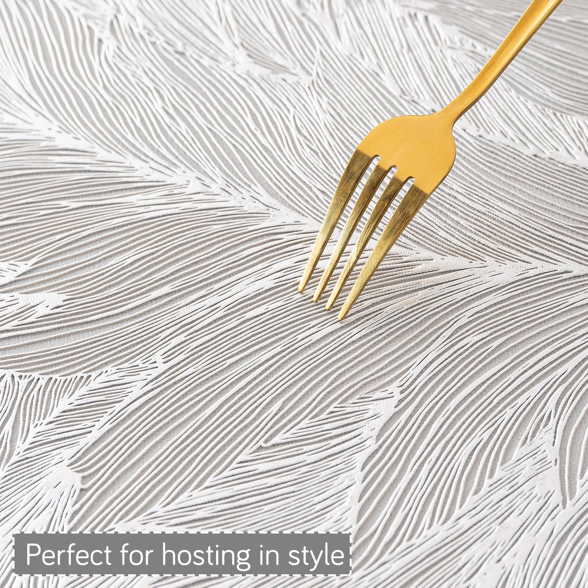Metallic Glow Shining Mats for Dining Table, Cyad Leaves - Cool Silver