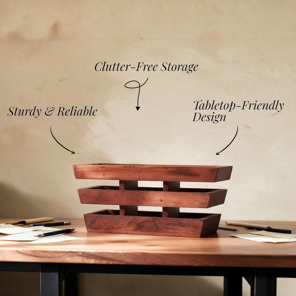 HOKIPO Arbor Acacia Wood Cutlery Holder, 3 Compartment Slatted Spoon Stand - image 4