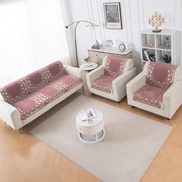 Royal Aangan Premium Chenille Jacquard Sofa Cover 5 Seater Set 3+1+1 Sofa Cover for Seat & Back, Gulabi Jaal
