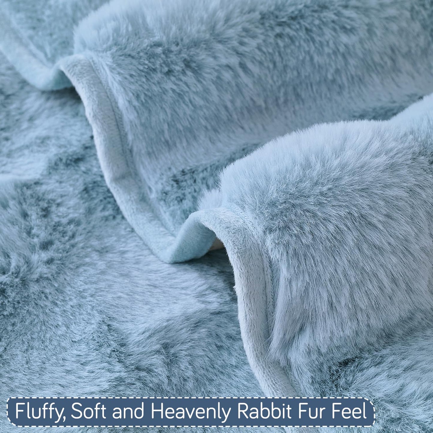 'FurHug' Premium Faux Rabbit Fur Sofa Seat Mats, Charm Blue