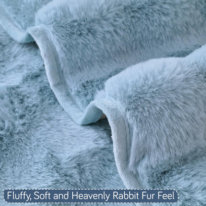 'FurHug' Premium Faux Rabbit Fur Sofa Seat Mats, Charm Blue