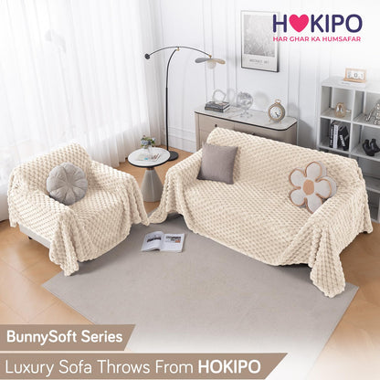 Luxury Rabbit Wool Plush Sofa Throw, Cream