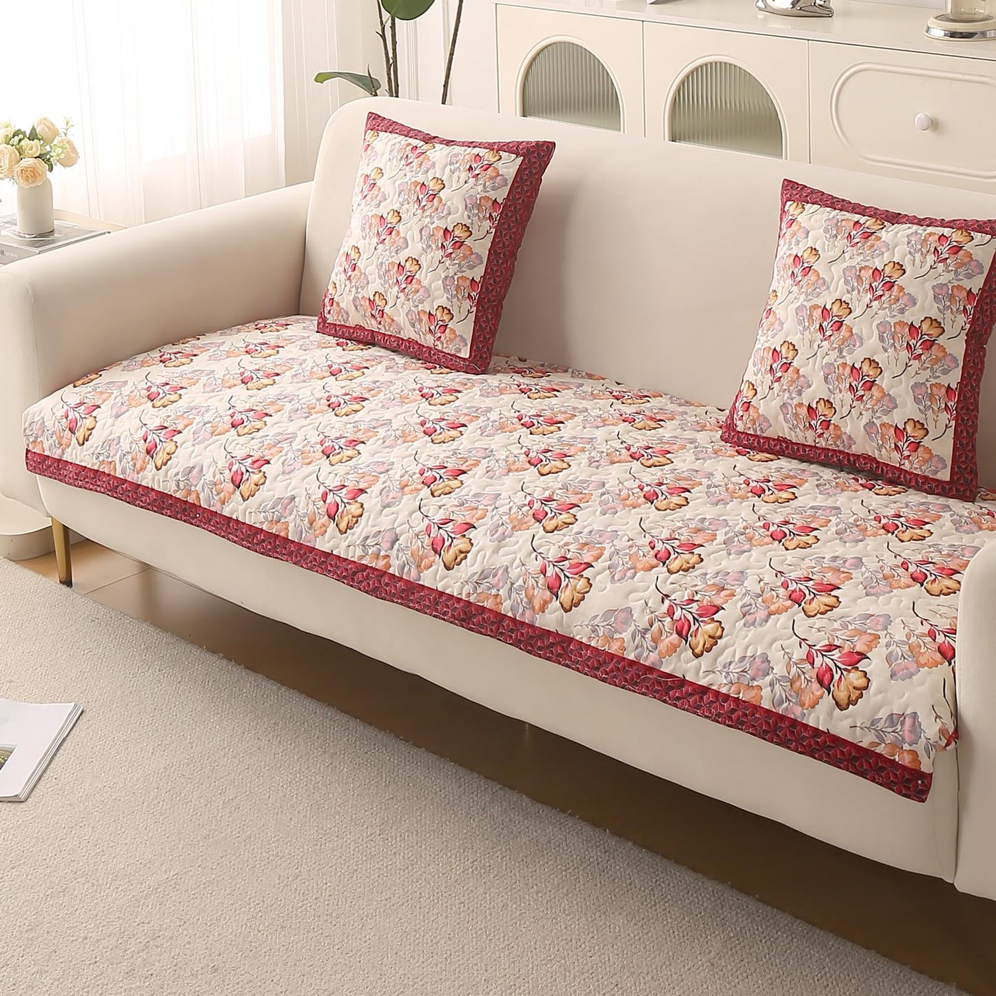 Florentina Series Premium Holland Velvet Sofa Cover Mat - Autumn Cream