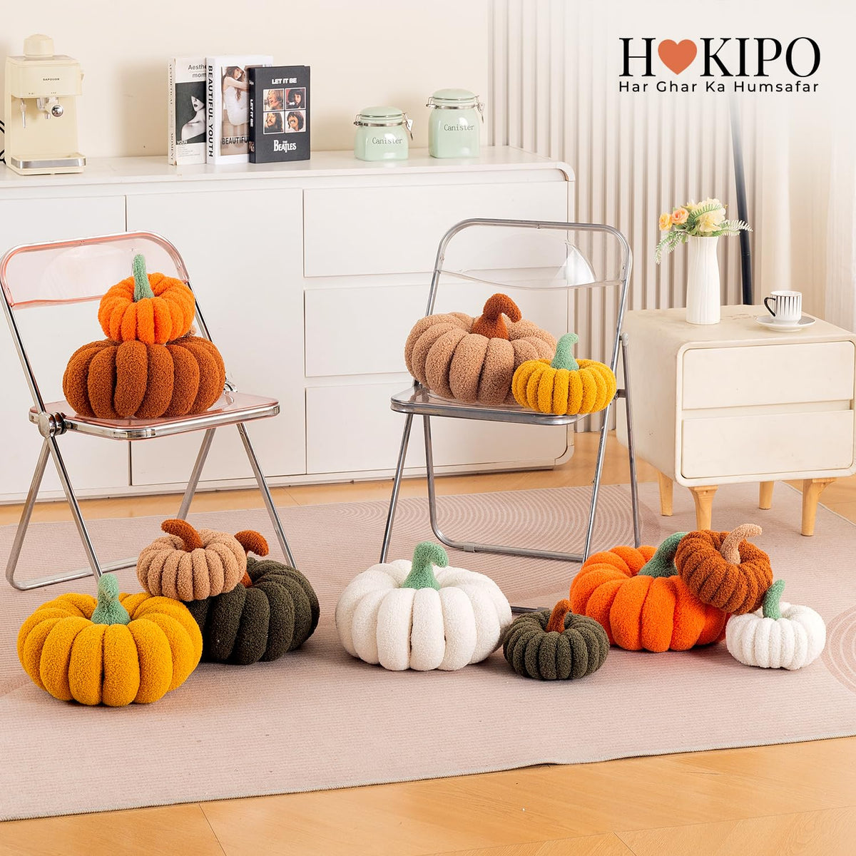 HOKIPO Pumpkin Shaped Throw Pillow for Fall & Party Decor, 35 cm, Yellow