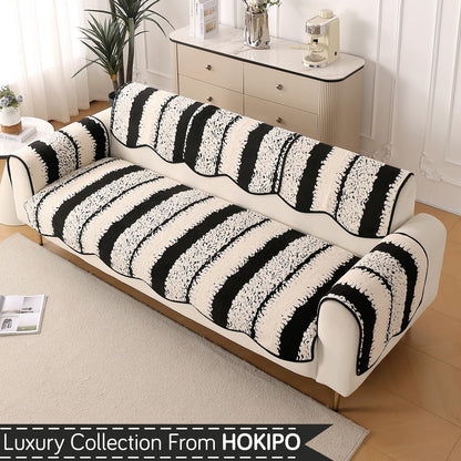 Luxury Sofa Cover Set | Seat, Back & Arm Covers | Anti-Slip Wavy Mat – Black