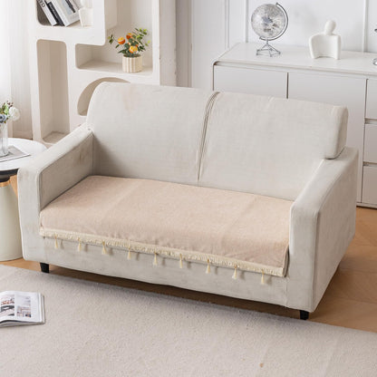 Serenity Tassel Chenille Sofa Cover with Tassel – Ivory Fringe