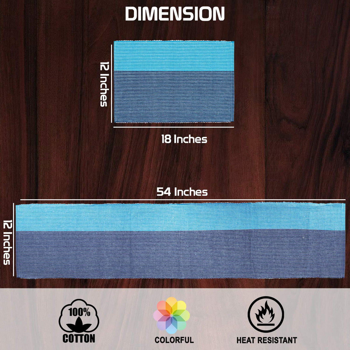 Ribbed Cotton Heat Resistant Dining Table Mat, Sky Blue