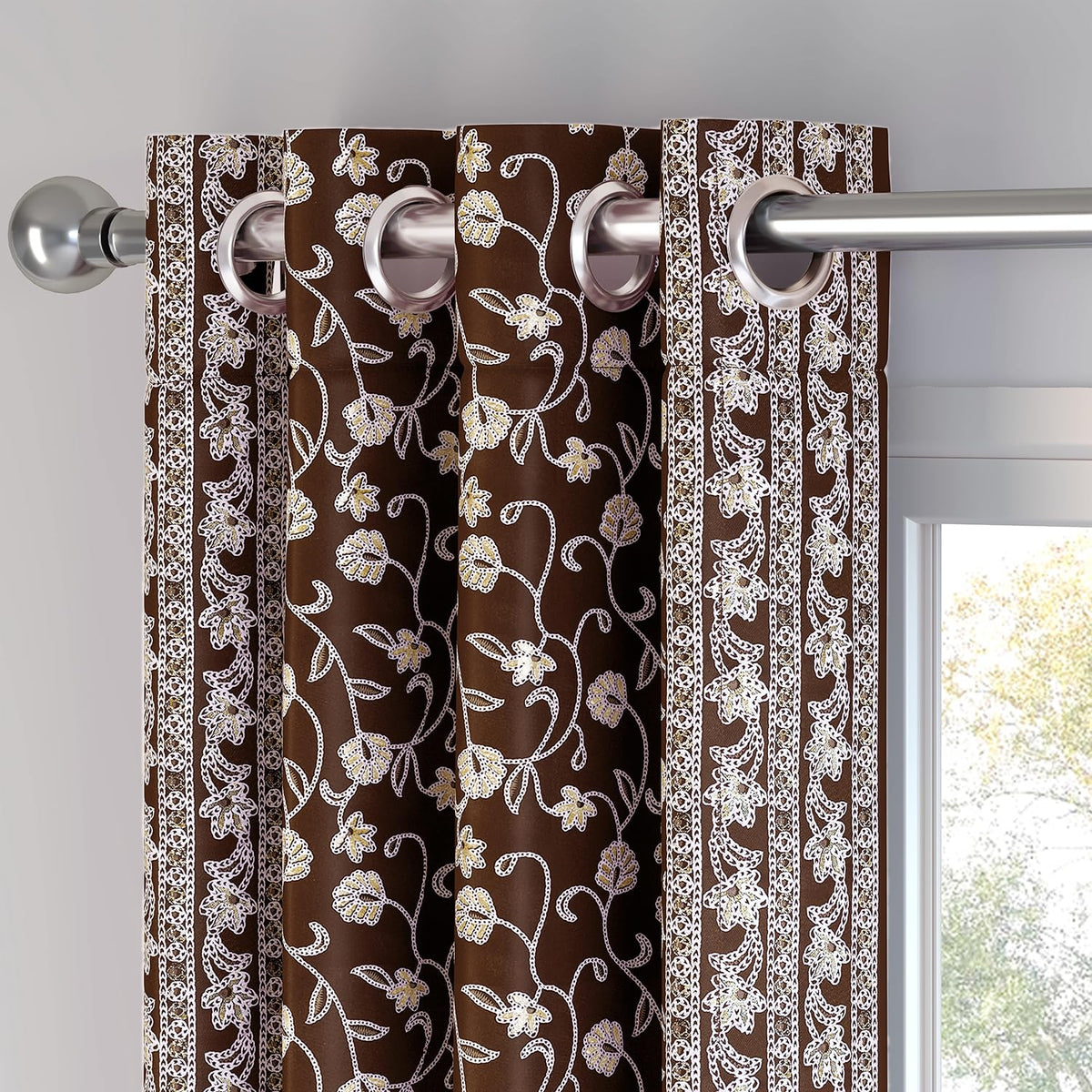 HOKIPO Shahi Bagh Eyelet Curtains, 7 Feet Long - Chocolate Brown - image 7