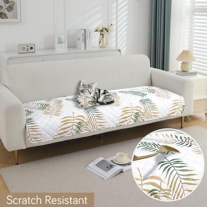 Quilted, Waterproof and Anti-Slip Sofa Cover Mat, Palm Leaves Forest Green