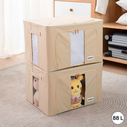 Wardrobe Organizer Underbed Storage Zippered Cloth Box, 24 ltr / 44 ltr / 66 ltr / 88 ltr, Beige
