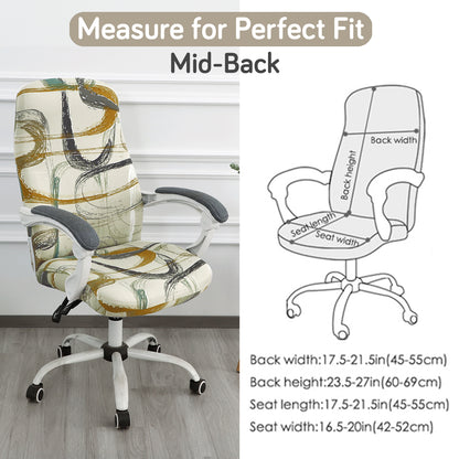Printed Office Chair Cover for Desk Chair (Mid-Back) – 140 GSM Stretch Fabric – Durable & Anti-Slip – Fits Mid-Back Office Chairs, Parchement Beige Abstract Art - Medium