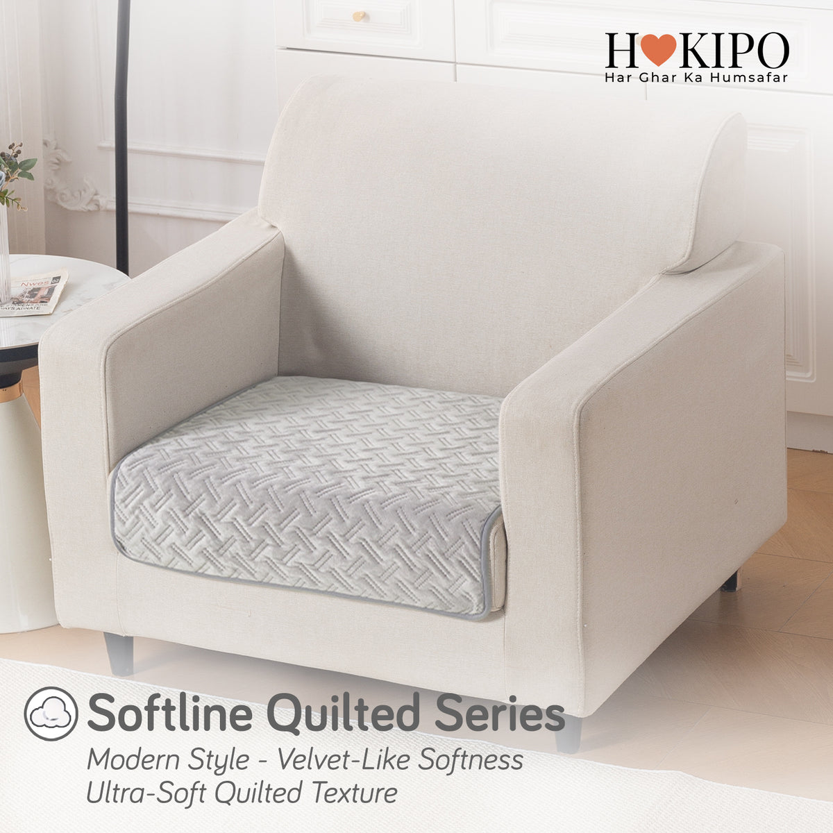 Softline Quilted Sofa Cover Mat, Ice Grey