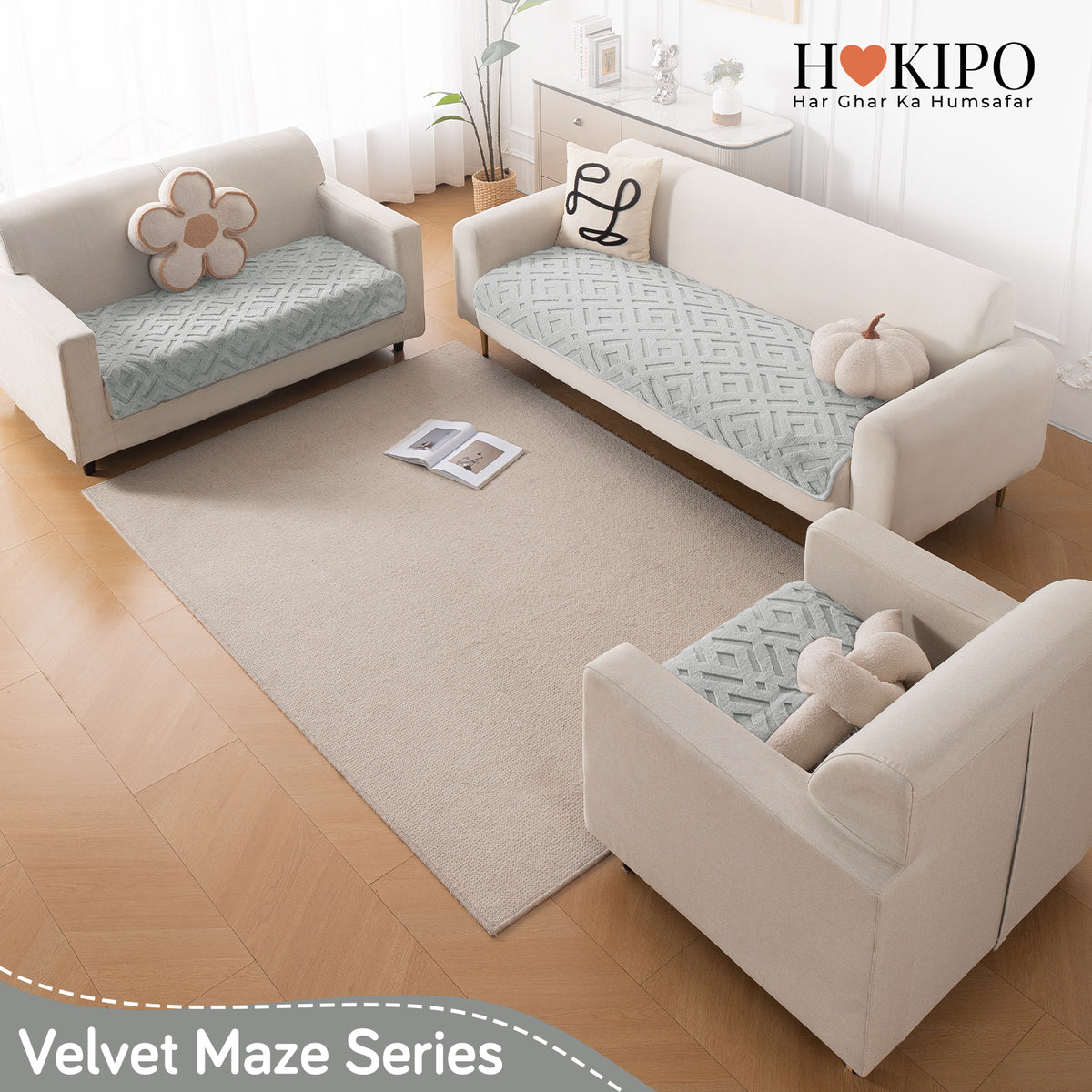 Velvet Maze Sofa Cover Mat, Light Grey