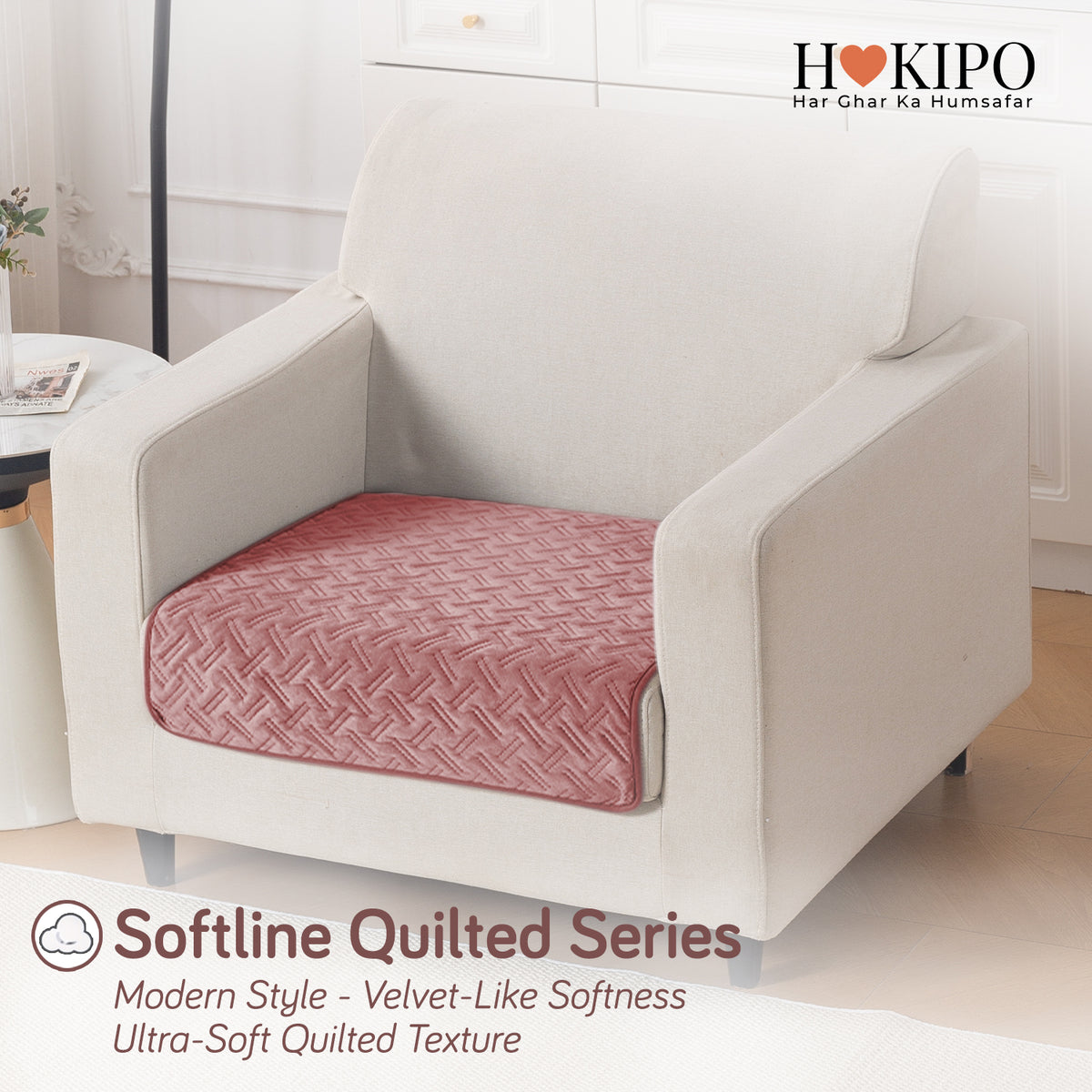 Softline Quilted Sofa Cover Mat, Dusty Rose Pink