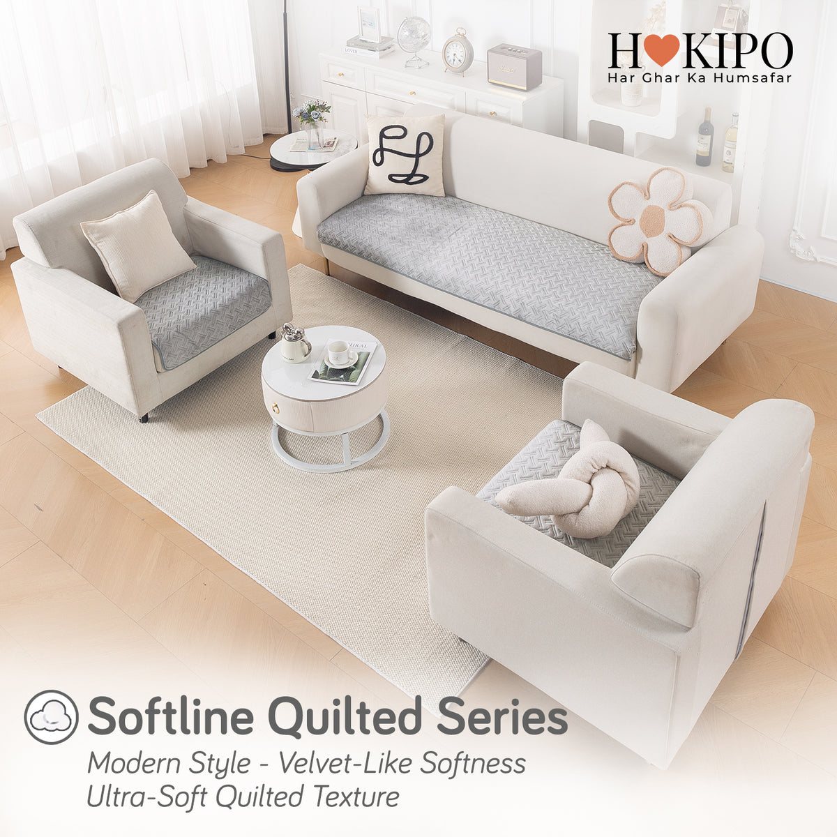 Softline Quilted Sofa Cover Mat, Ice Grey